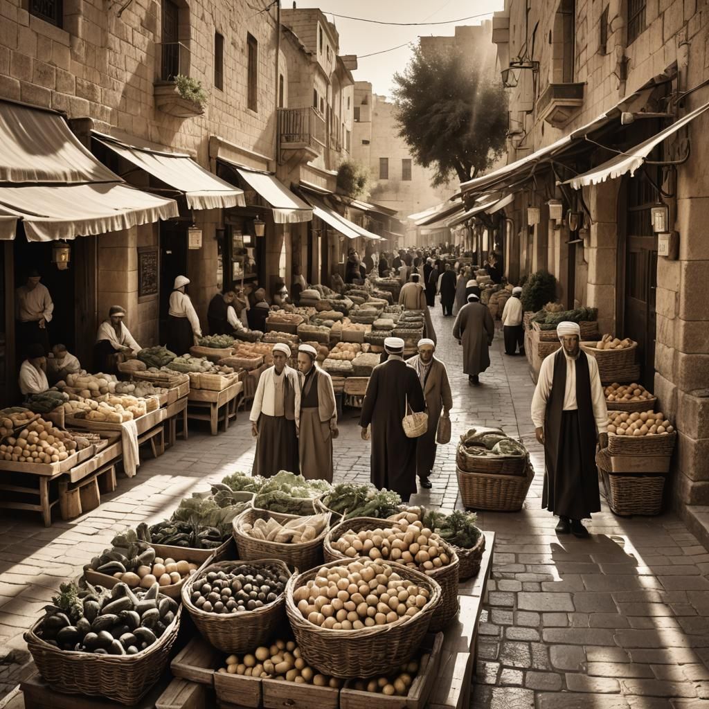 Jerusalem Market Empty of Customers in Sepia Tones