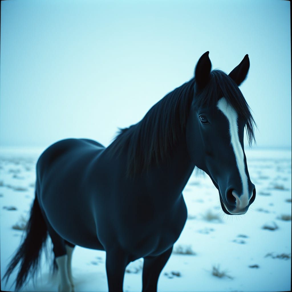 Ethereal Winter Stallion in a Cinematic Landscape
