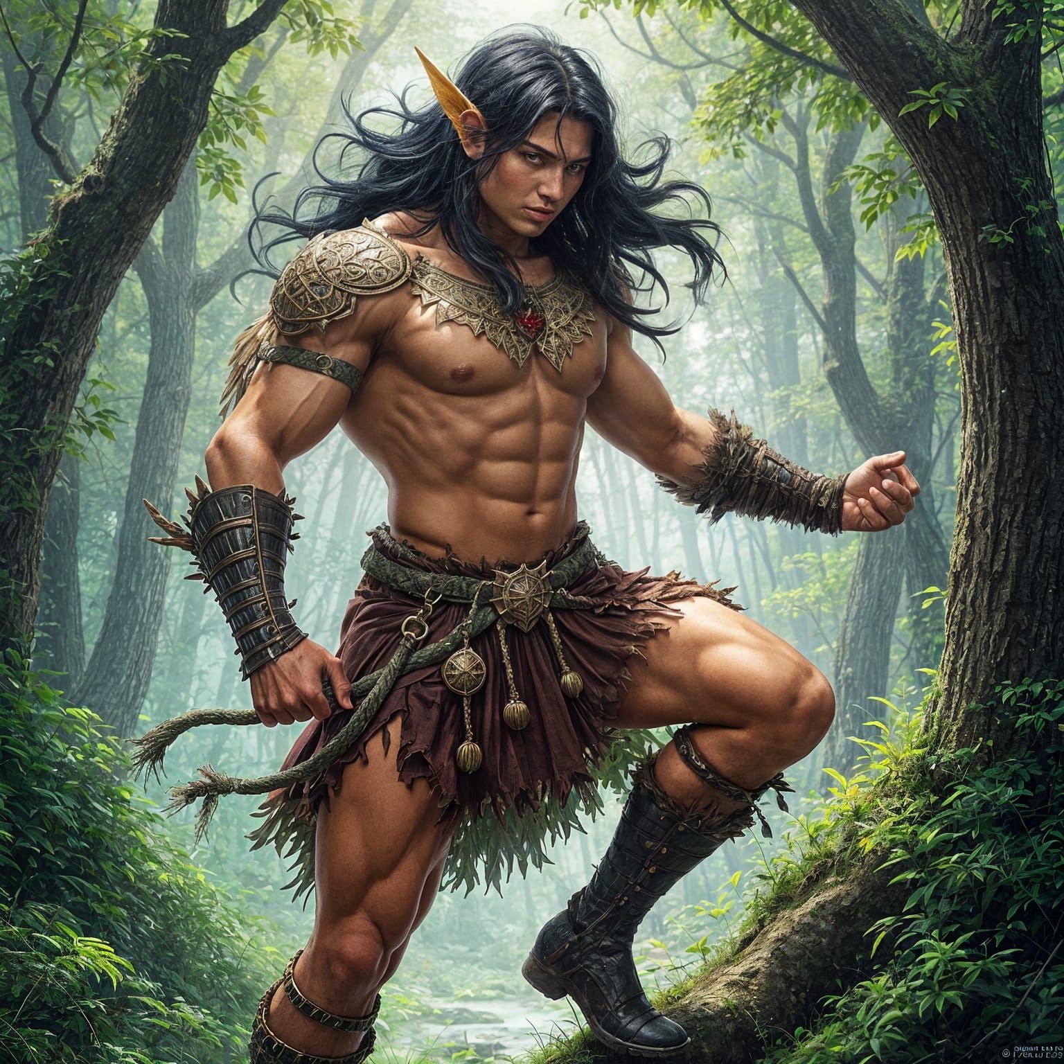 Ancient Fey Warrior in Mystical Forest