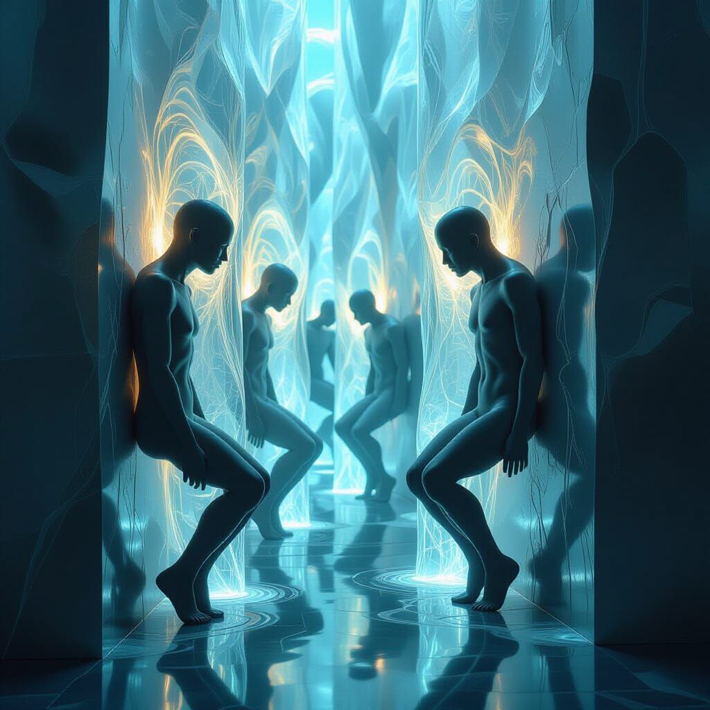 Surreal 3D Art: Human Forms & Ethereal Barriers