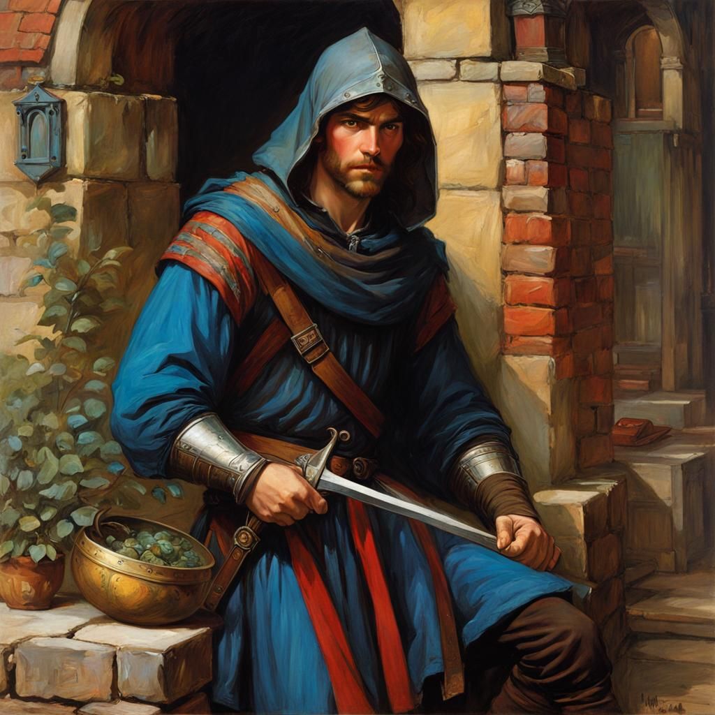 Medieval Thief Inspired by Waterhouse, Detailed Art