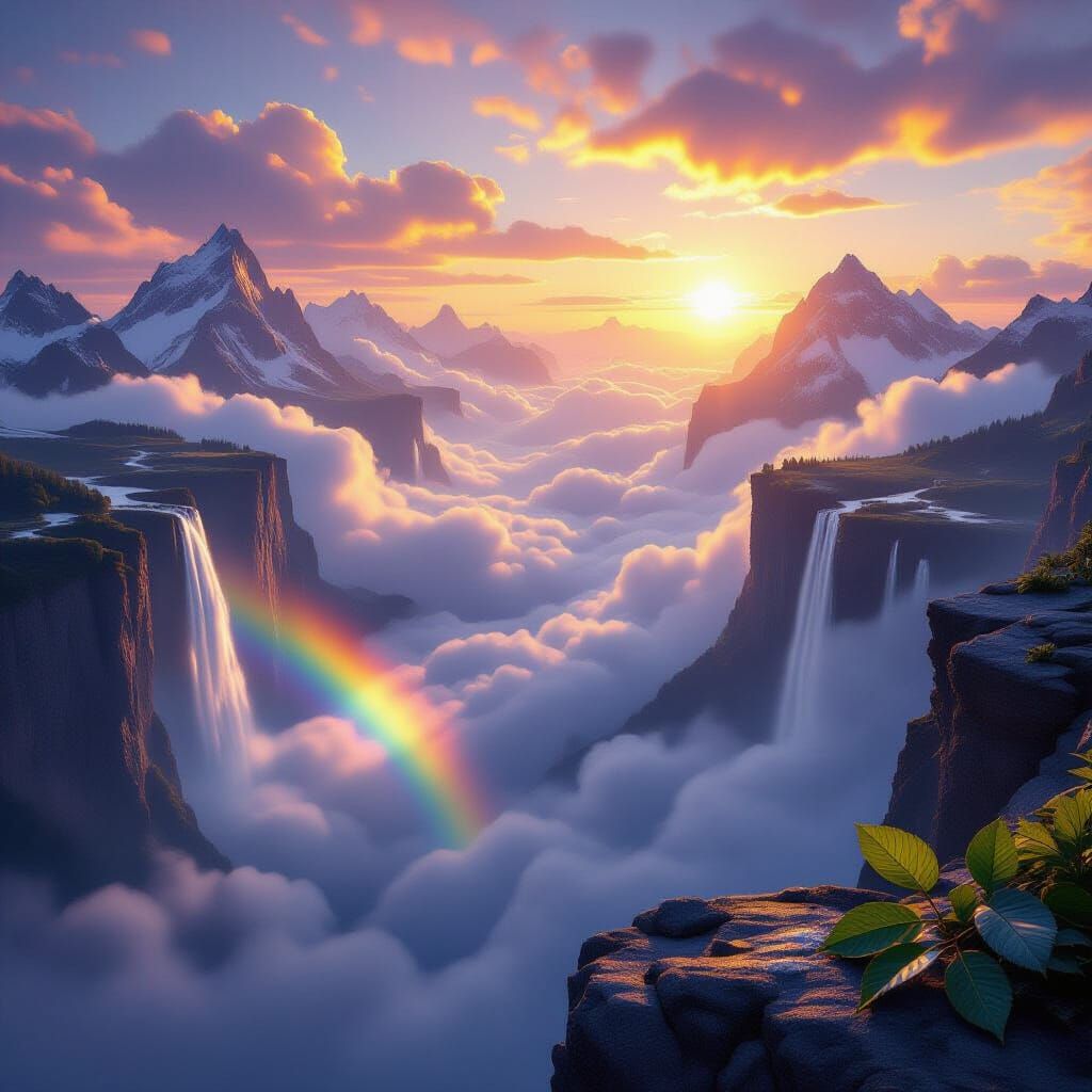 Hyperrealistic Infinite Cliff Over Clouds at Golden Hour