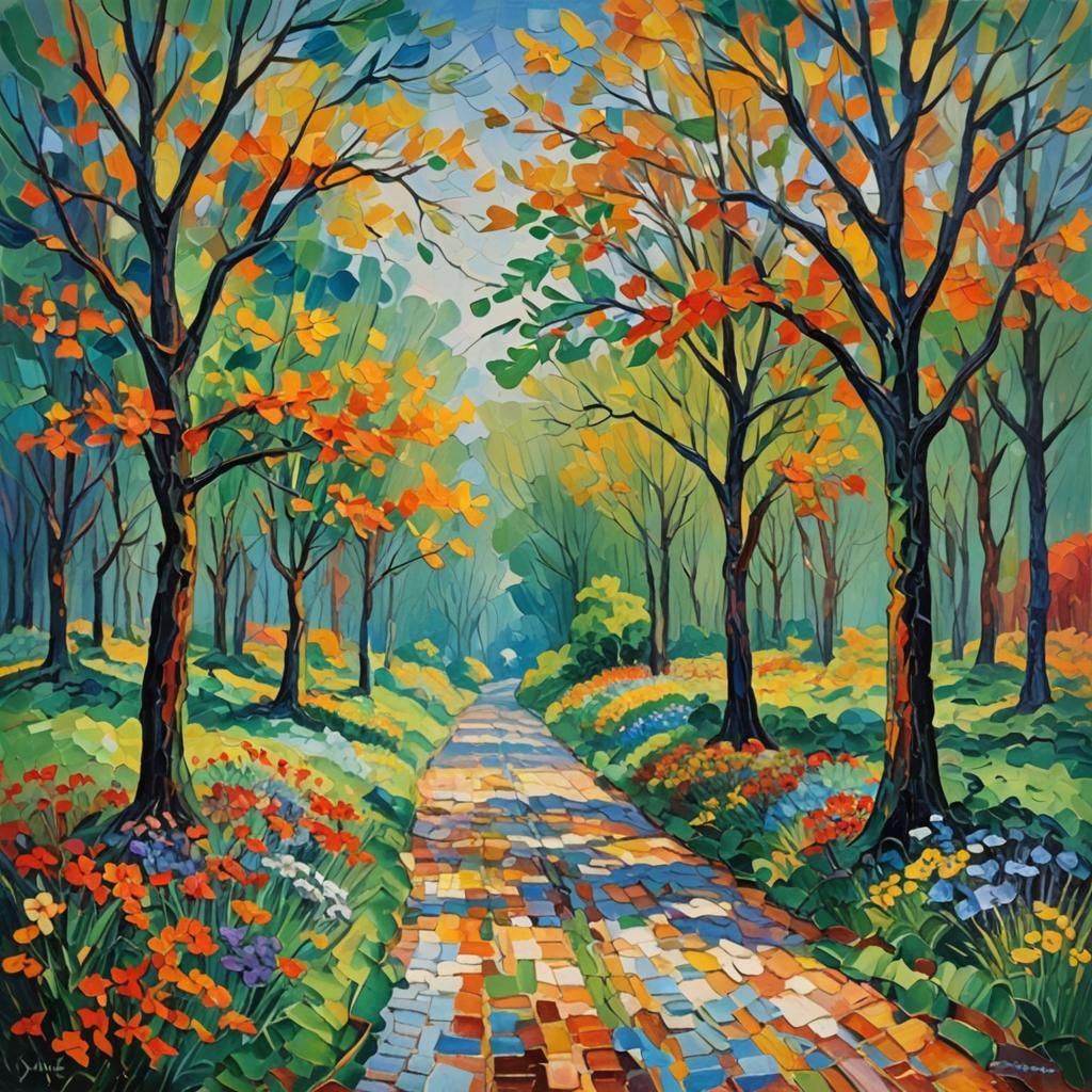 Colorful 1960s Scene as Impasto Oil Painting