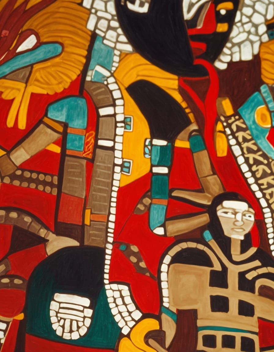 Vibrant Aztec Art Featuring Mesoamerican Deities