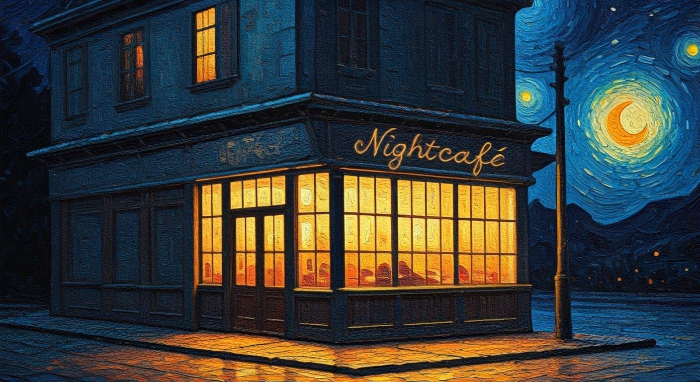 Enchanting Nightcafé Scene in Neo-Impressionist Style