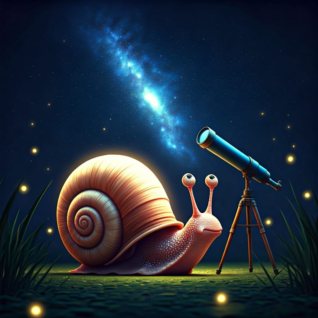 Pixar Snail Gazing at Starry Night
