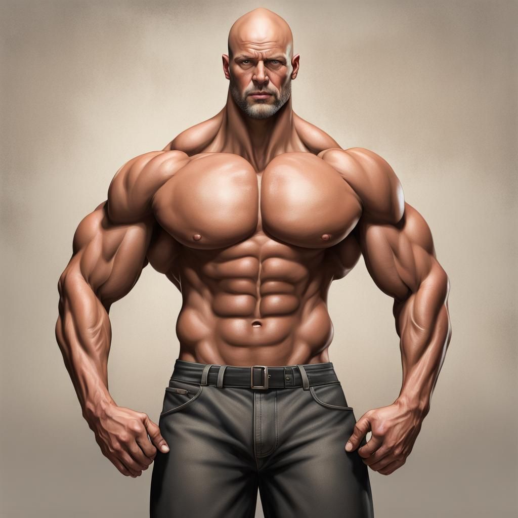 Hyperrealistic Image of a Muscular Bald Man