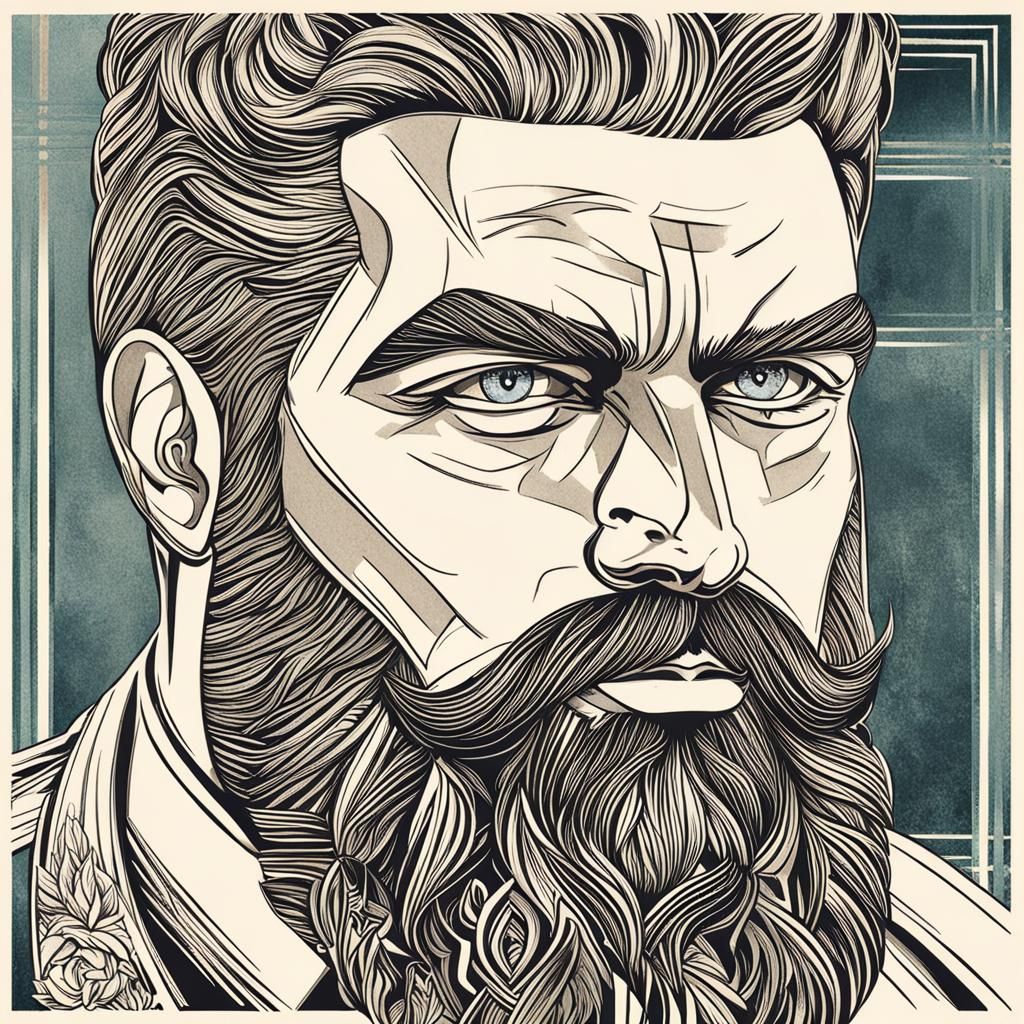 Art Deco Portrait of a Bearded Man
