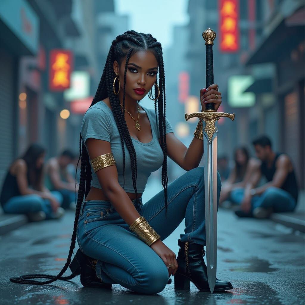 African Goddess Protects Cyberpunk City in Vogue Style