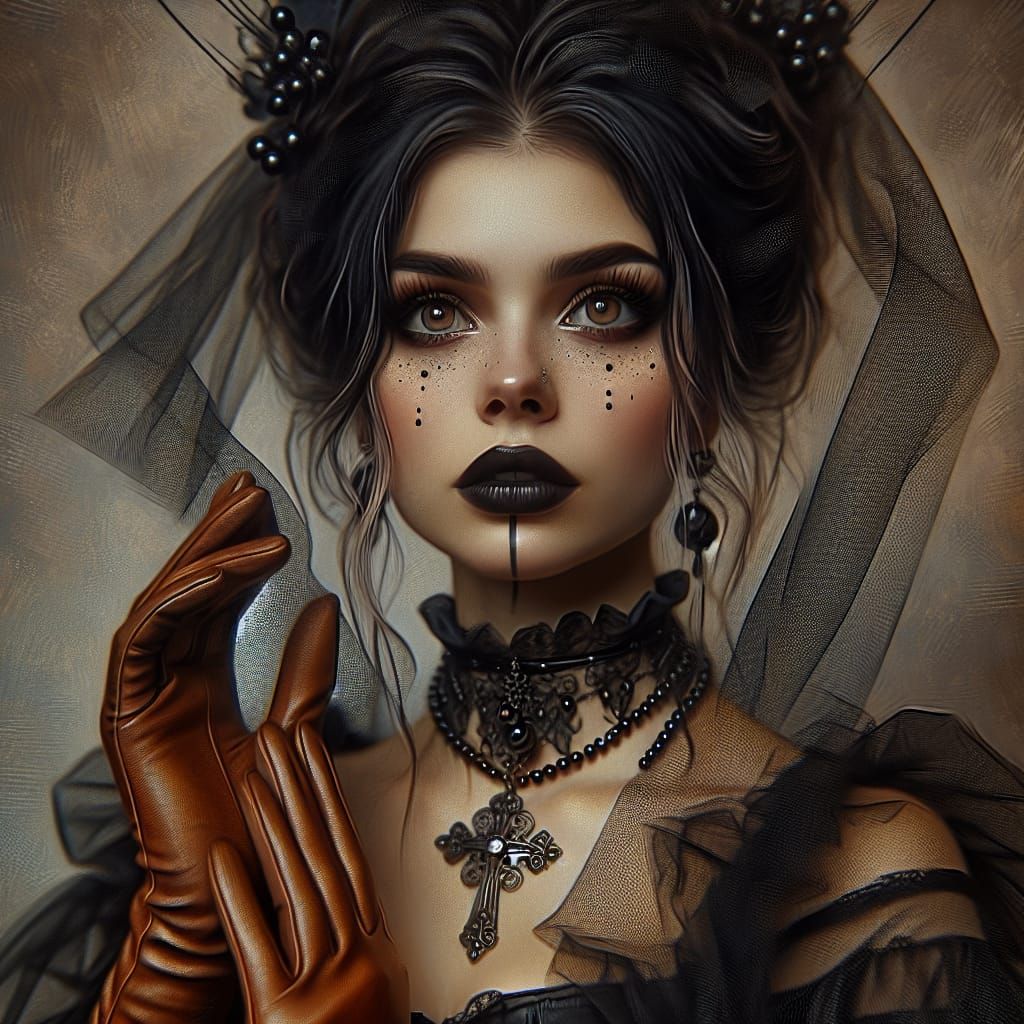 Elegant Woman with Gothic Makeup in Pre-Impressionist Style