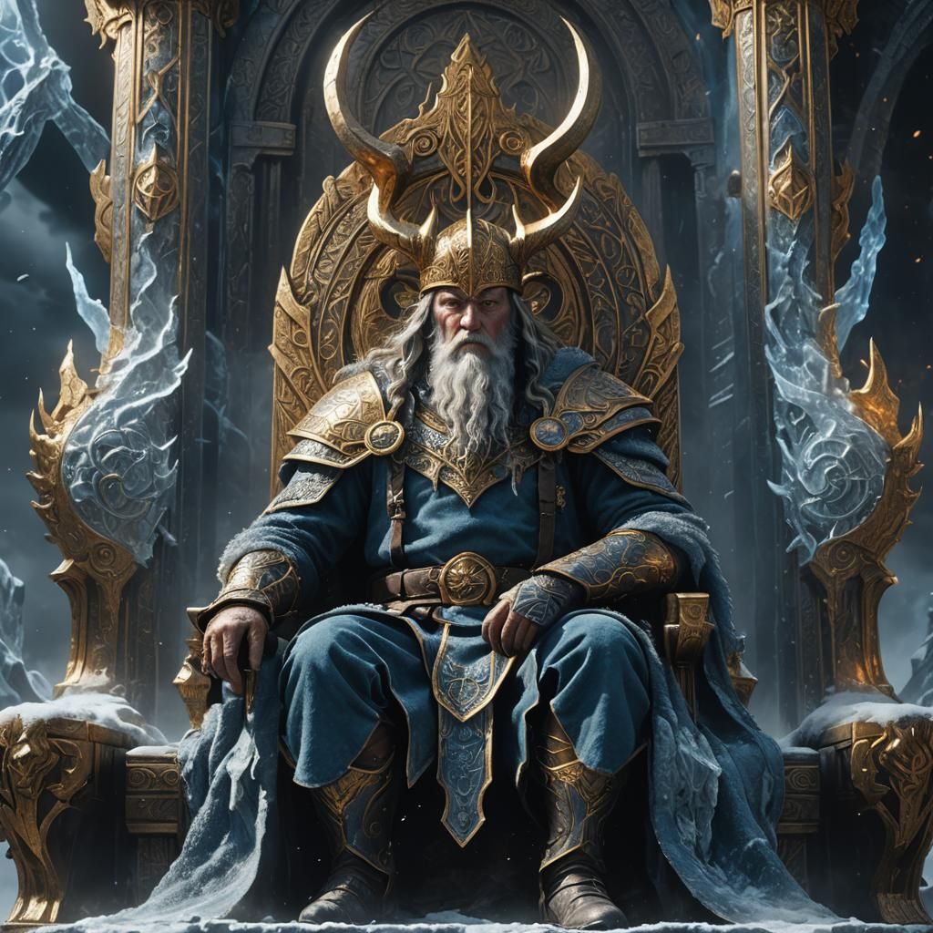 Odin on Hlidskjalf Throne in Digital Matte Painting Style