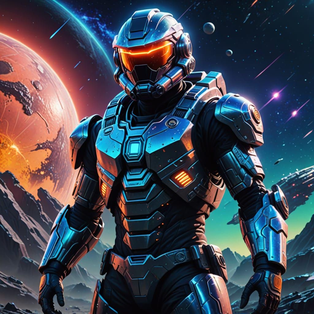 Cyberpunk Space Hero in Neon Armor