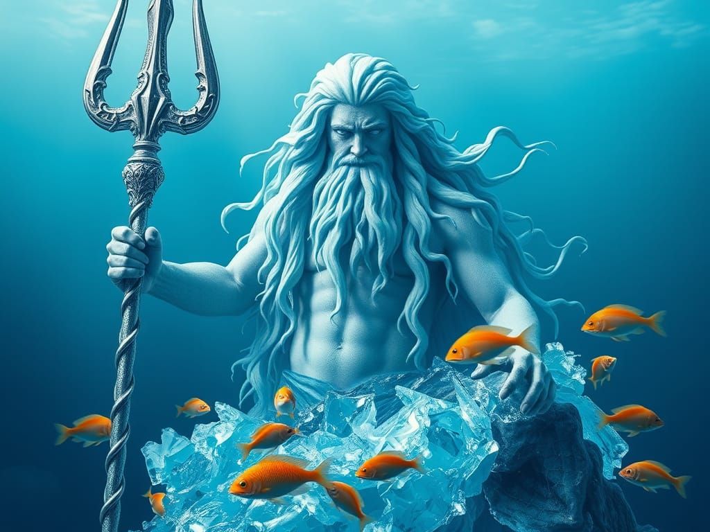 Glowing Sea God Made of Ocean Waves and Ice