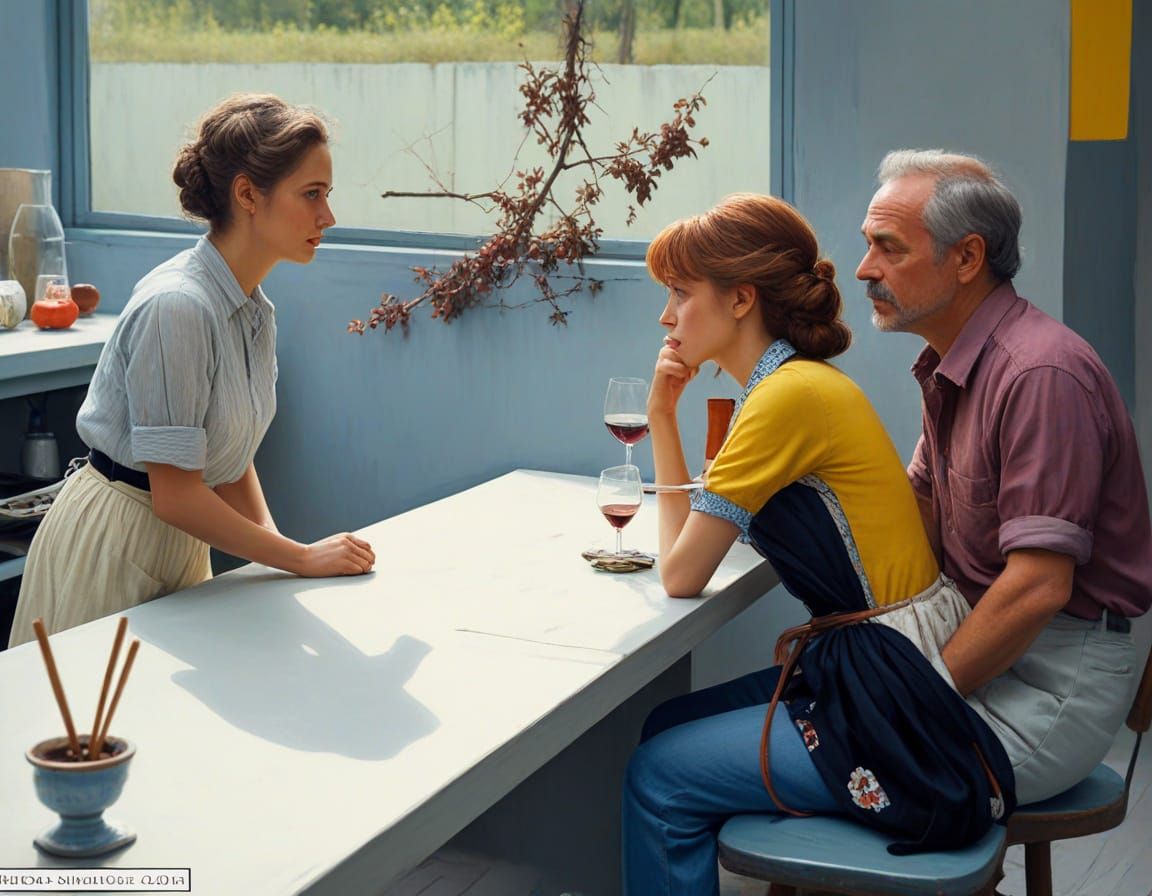 Man Sips Wine by Table in Moody Photoillustration