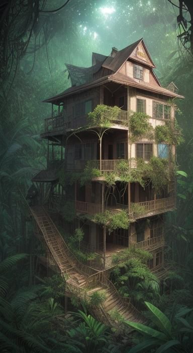 Jungle House: Abandoned Wooden Structure in Astral Style