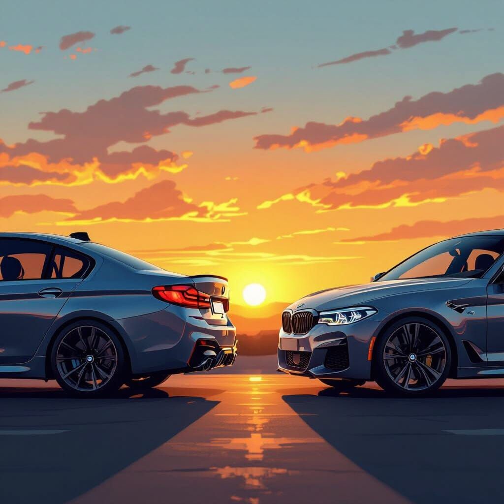 Two BMW 5 Series M Sport Cars in Sunny Setting