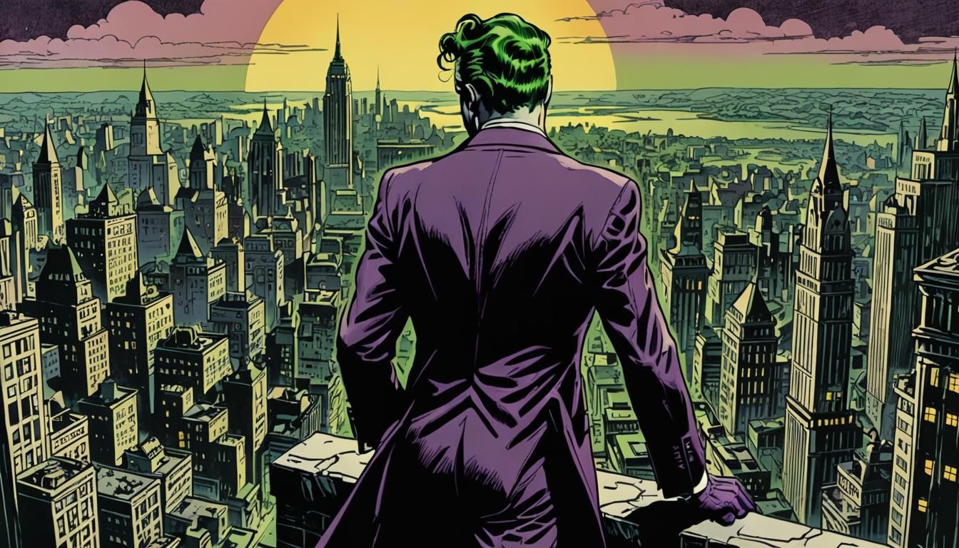 Joker Stares Down Gotham: A 1960s Comic Art