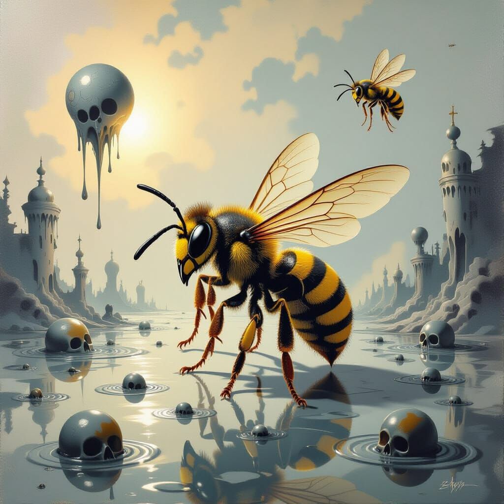 Dreamlike Wisp Hornet in Surrealist Style