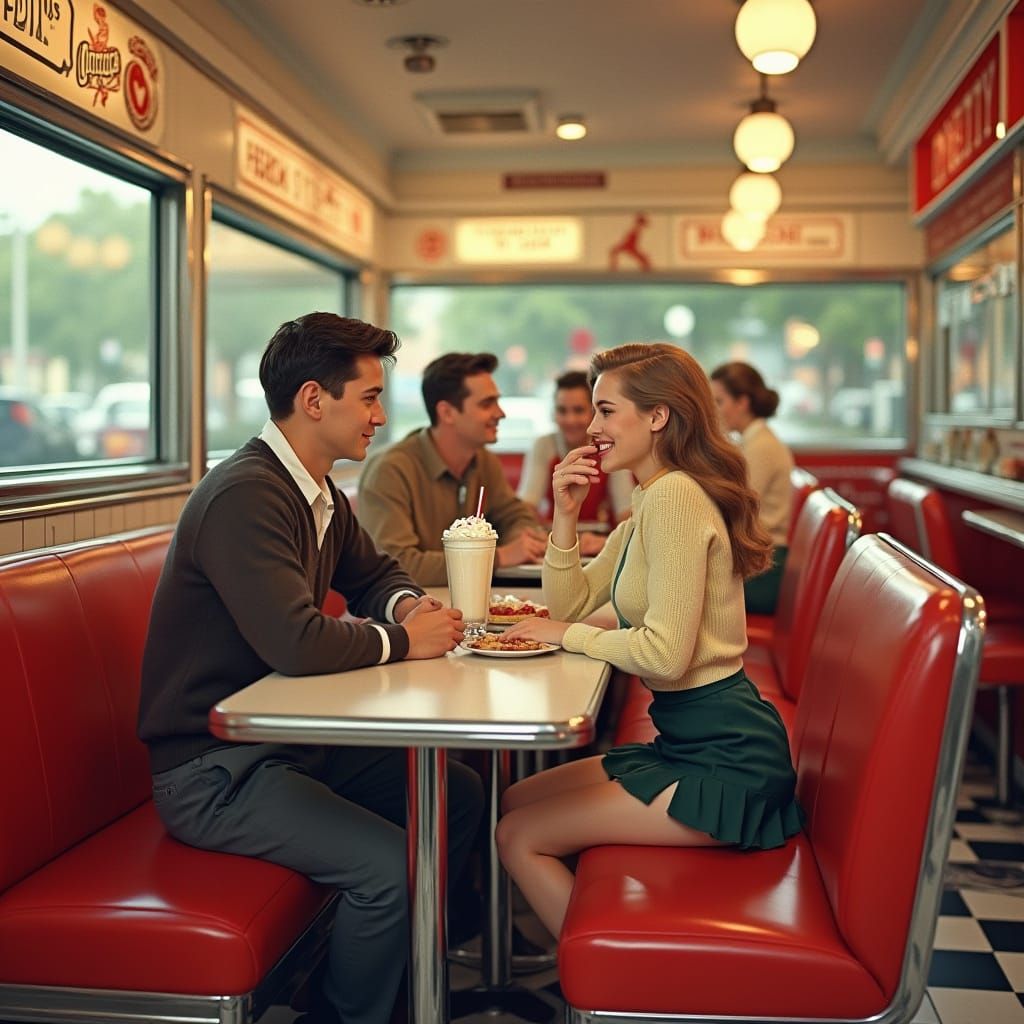 1950s Diner Scene with Cheerful Teenagers