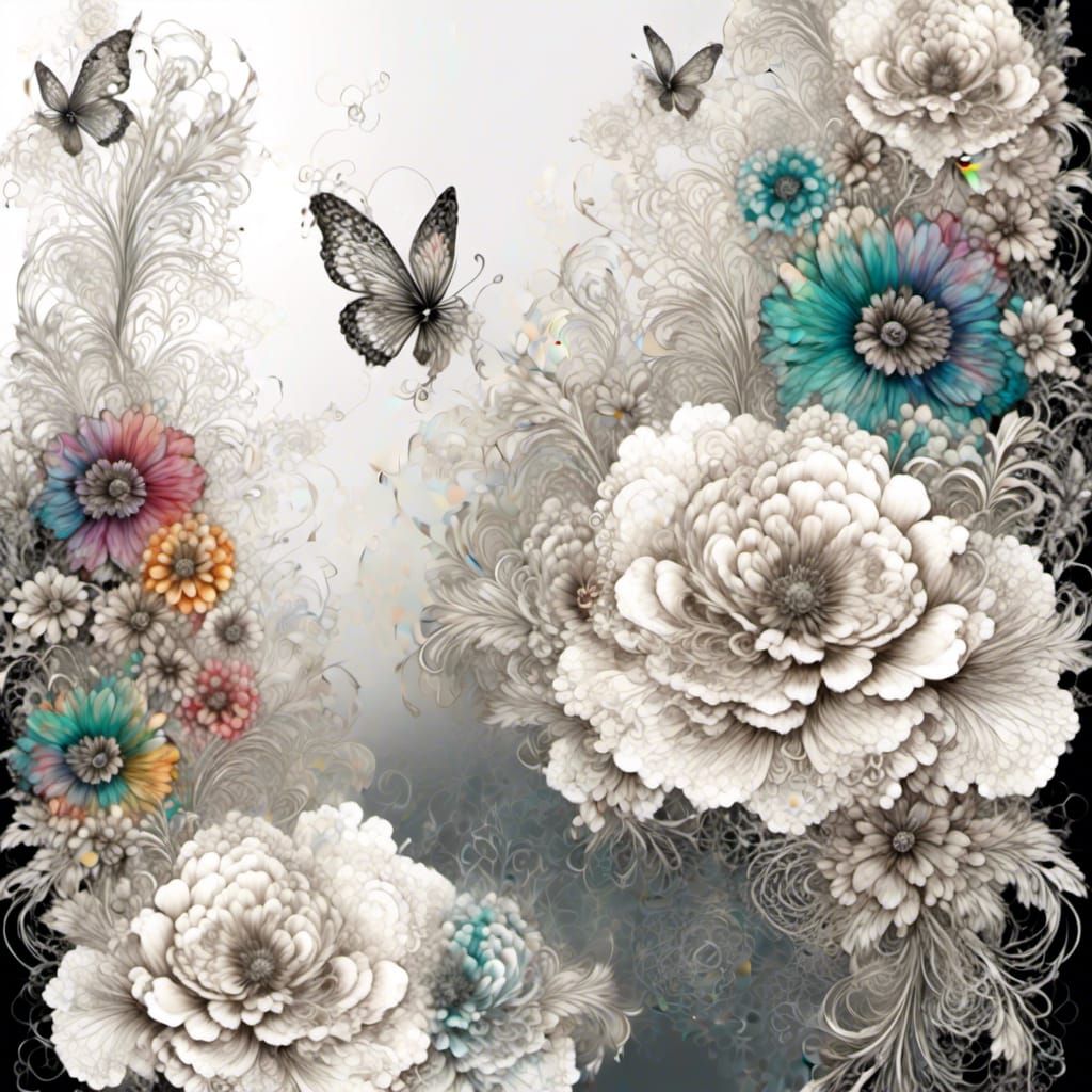 Hazy Pastel Floral Composition with Rainbow Lace