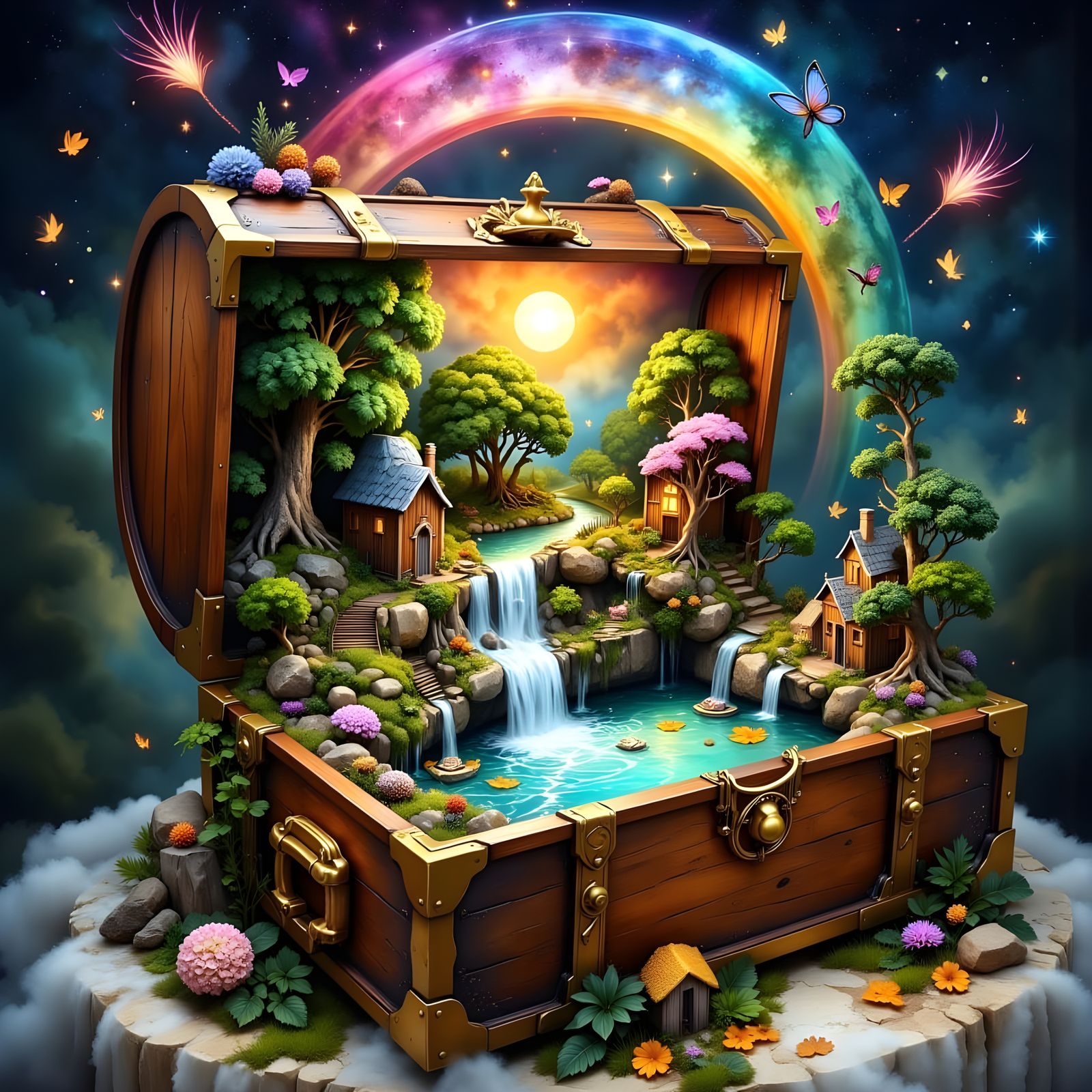 Wooden magical treasure chest