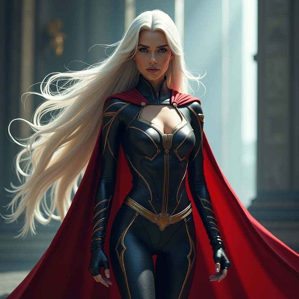 Heroic Woman with Flowing White Hair in 8K