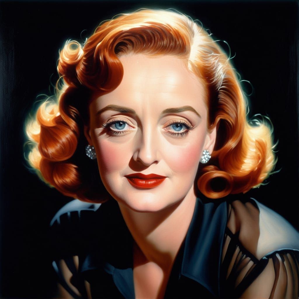 Bette Davis Retro Portrait in Impressionistic Style