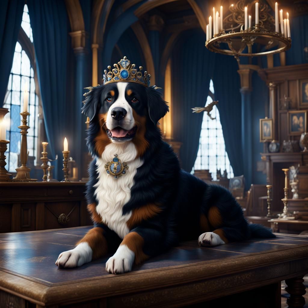 Bernese Mountain Dog in Hogwarts as Fantasy Art