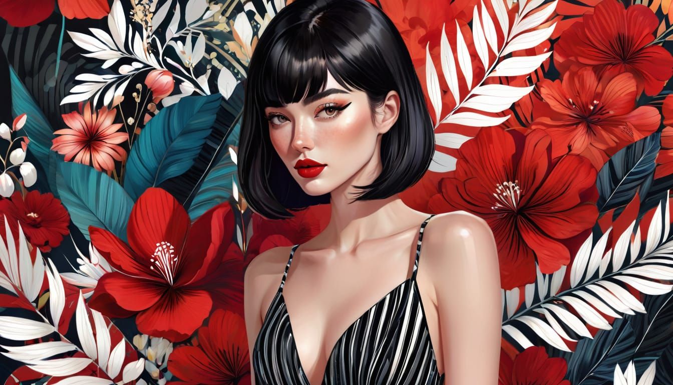 Striking Portrait of Woman with Floral Background