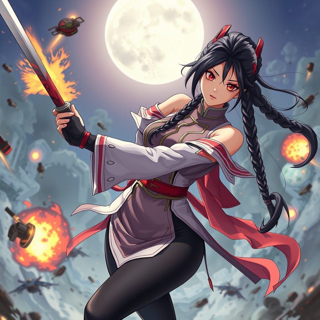 Cyberpunk Warrior in Futuristic Qipao, Anime Style