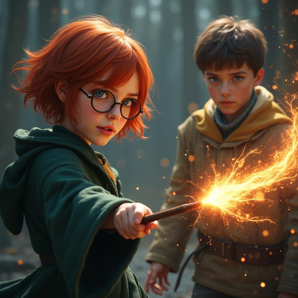 Slytherin Girl Dues with Ravenclaw Boy in a Magical Showdown