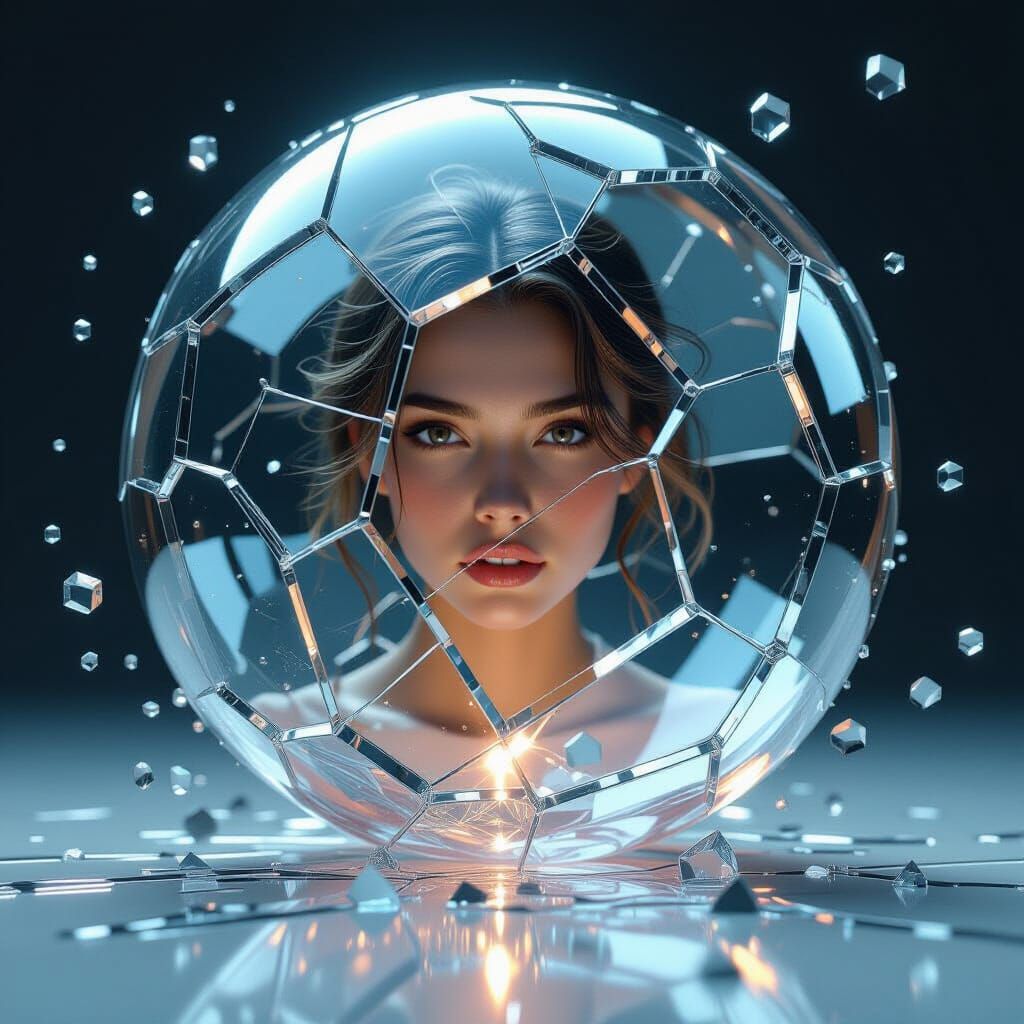 Cracked Glass Sphere Transforms into Bursting Balloon Portra...
