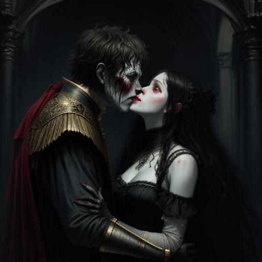 Horrific Kiss in Gothic Horror Illustration