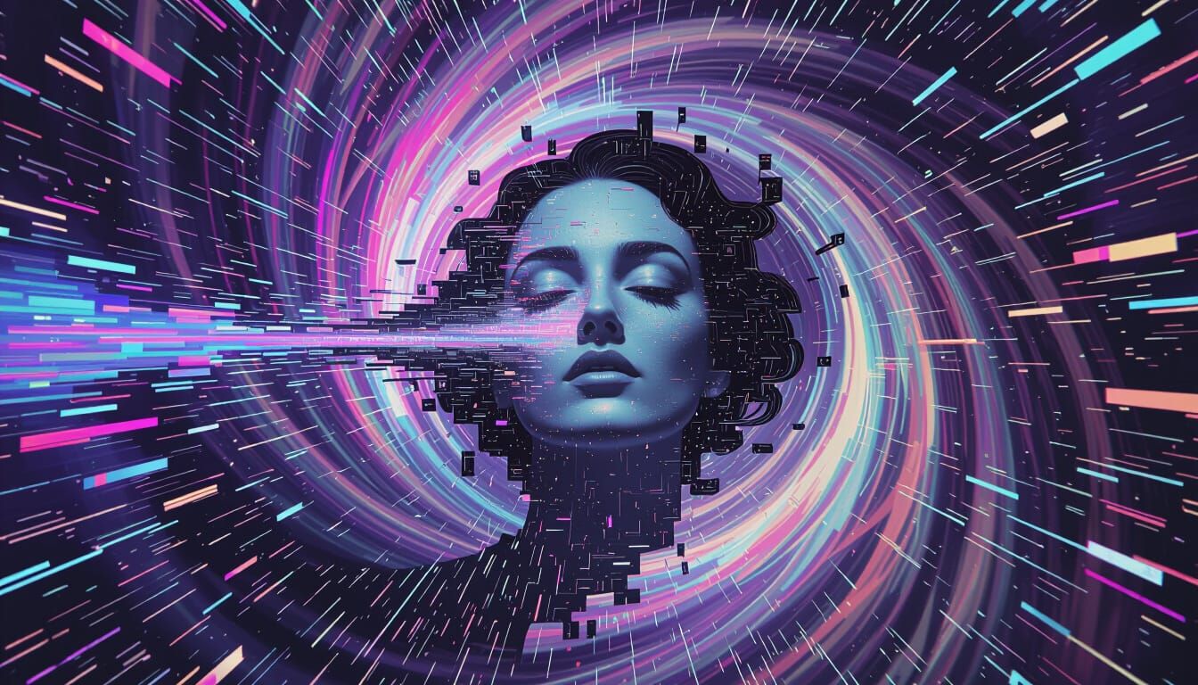 Ethereal Glitch Spirit in Surreal Cosmic Vortex