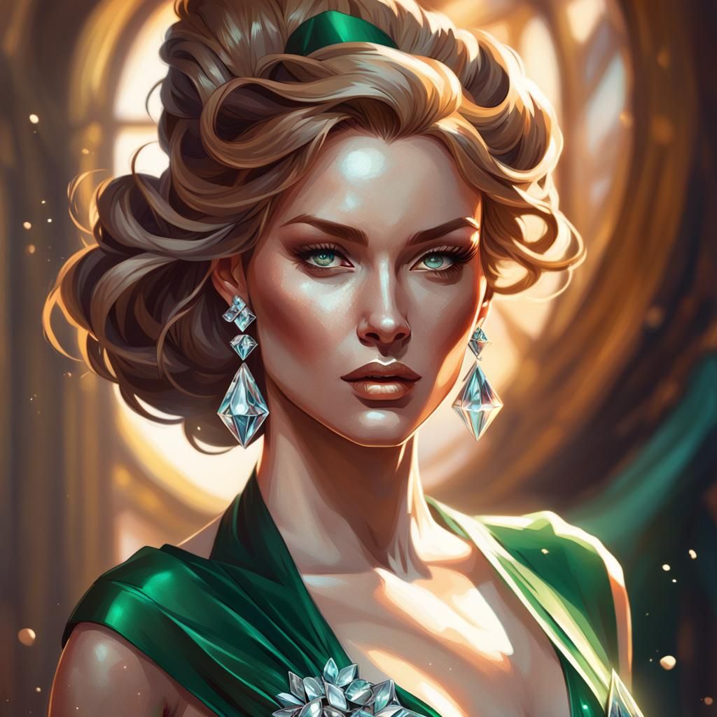Irish Woman in Diamond Gown: Hyperdetailed Portrait