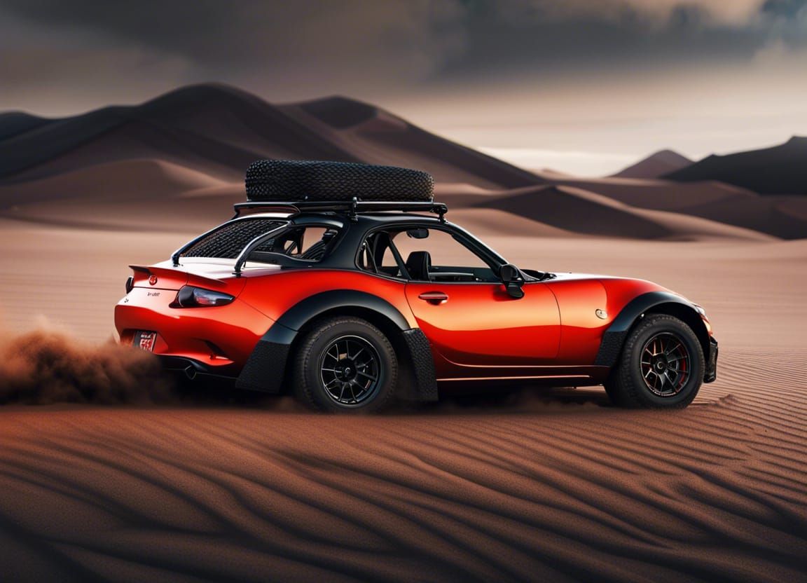 Offroad Mazda Miata on Black Sand Dunes