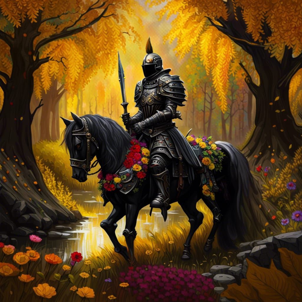 Gothic Knight in Autumnal Forest, Dark Fantasy Style