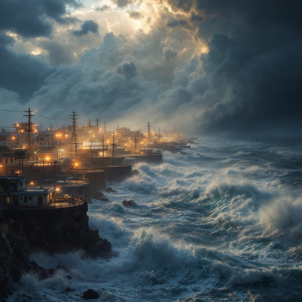 Coastal Town Prepares for Hurricane in Dramatic Matte Painti...