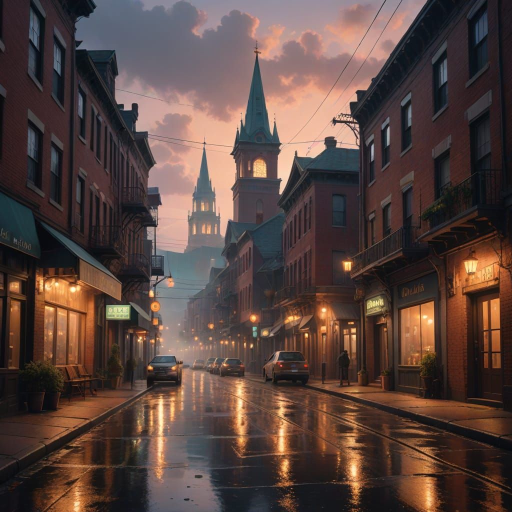 Ethereal Tulsa Cityscape in Warm Golden Light