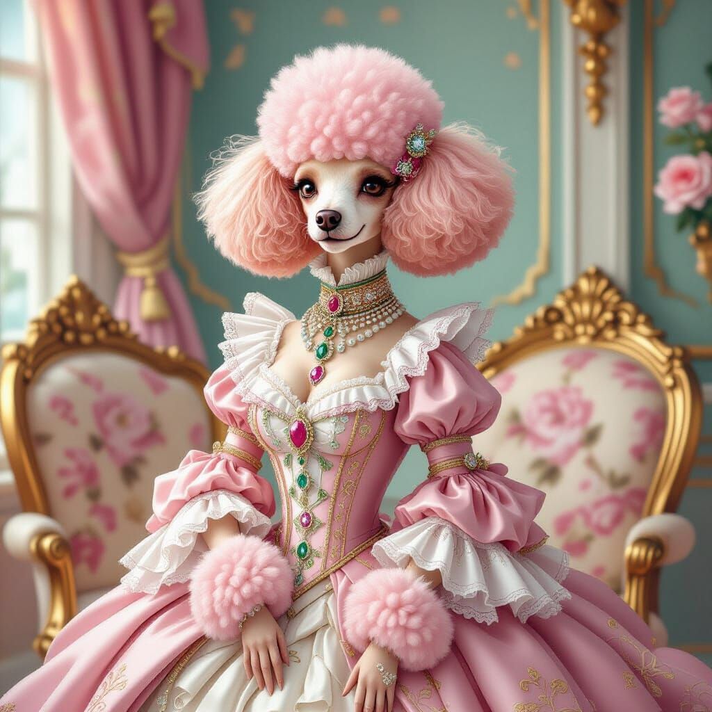 Pink Poodle Aristocrat in Art Nouveau Style
