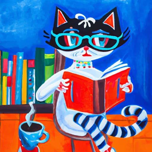 Cat Reader: Mary Blair-Inspired Gouache Illustration