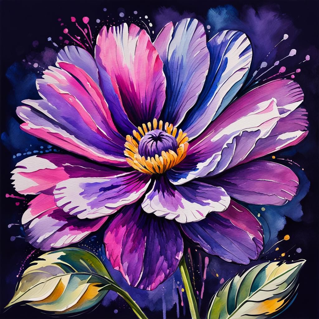 Purple Flower as Gouache Watercolor Painting