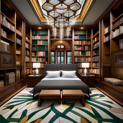 Hyperrealistic Bedroom with Stained Glass Ceiling