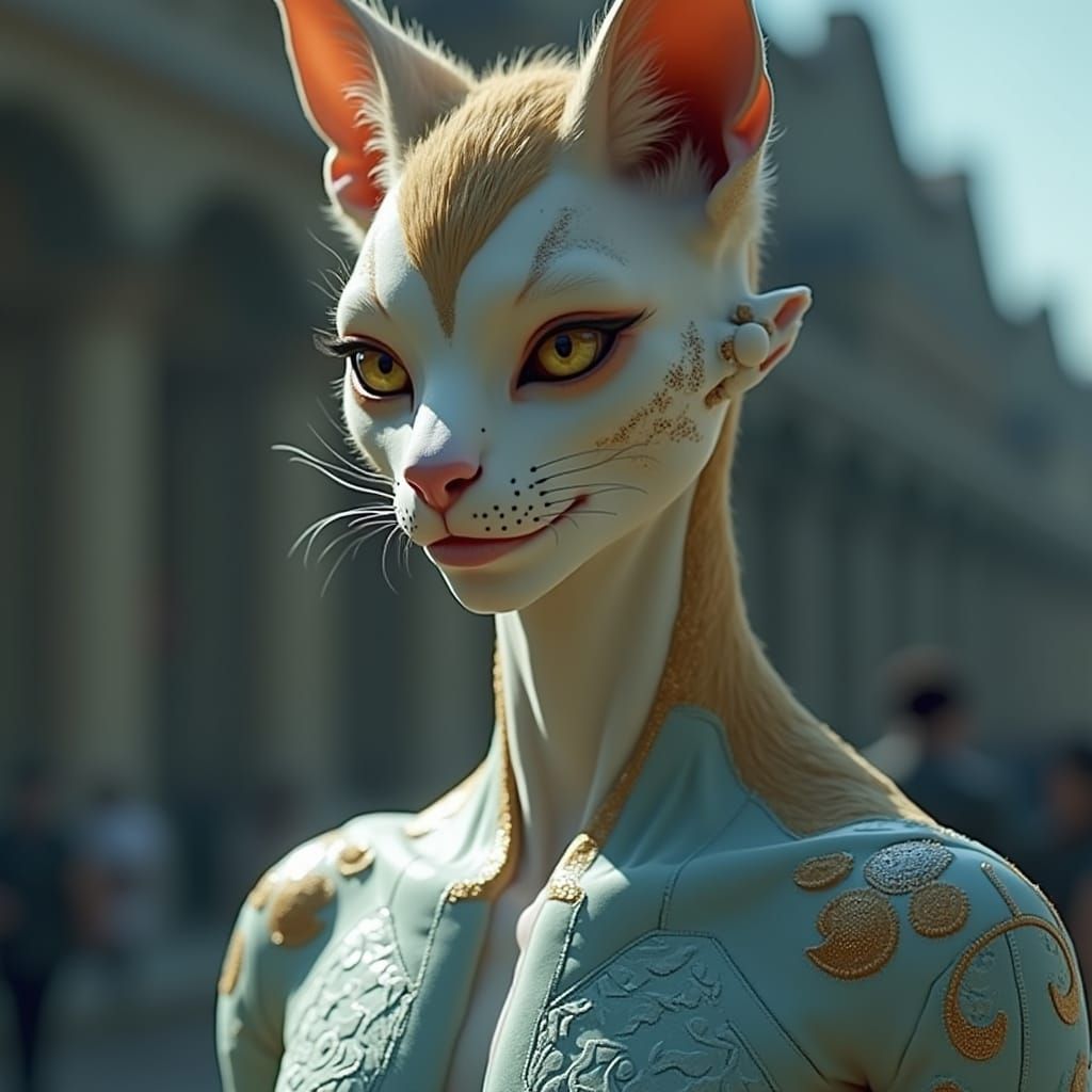 Confident Male Nekojin in United Planets Diplomacy Uniform