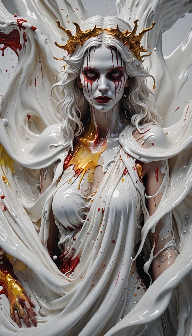Demonic Angel Emerges from Milk: Ultra-Realistic Art