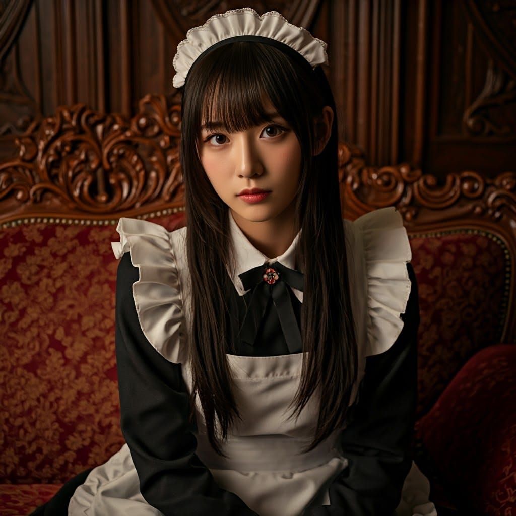 Maid in Luxurious, Medieval European-Style Living Room