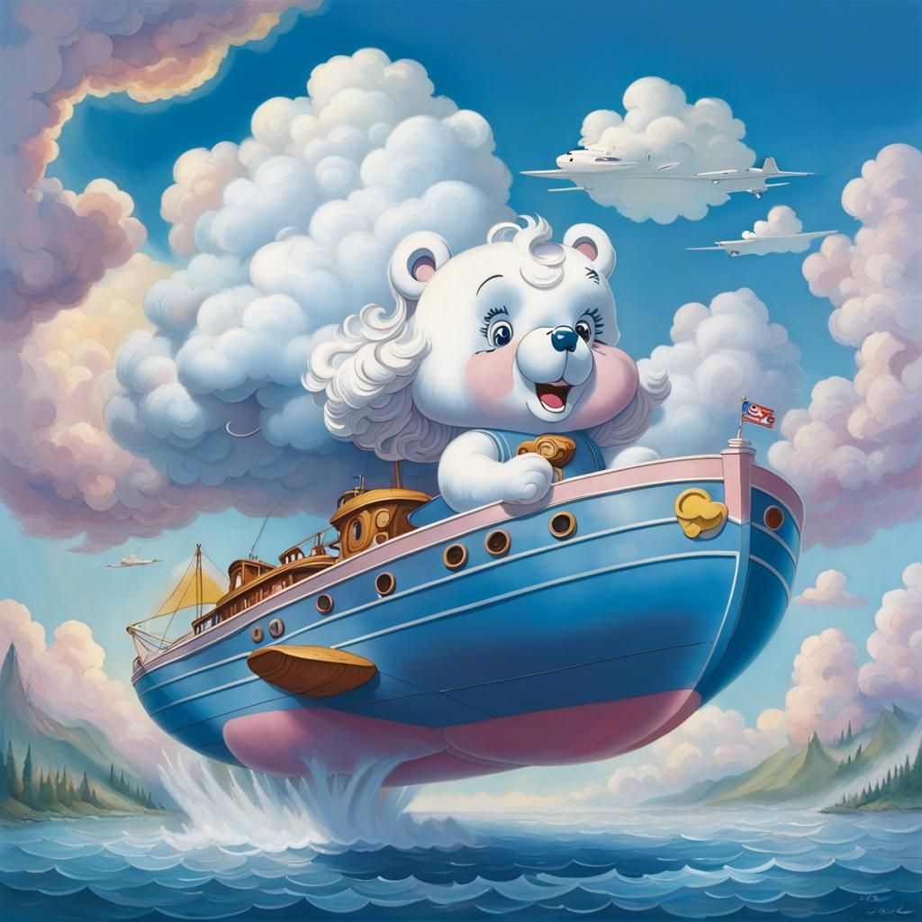 Flying cloud boat, art from Care Bears, "The cloud clipper"
