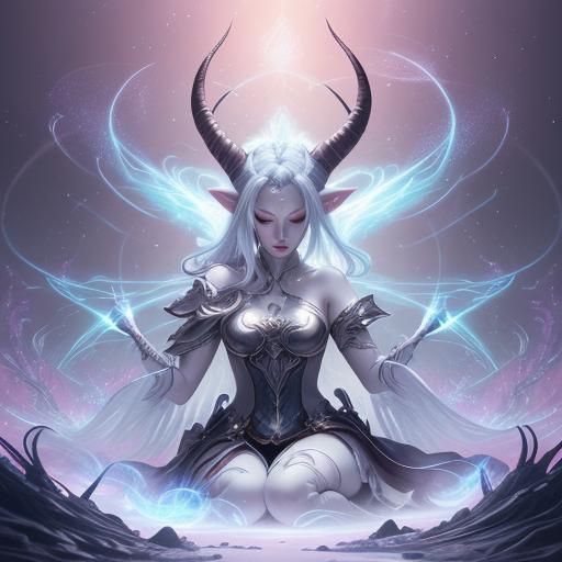 Tiefling Asleep Amidst Swirling Magic: Anime Art