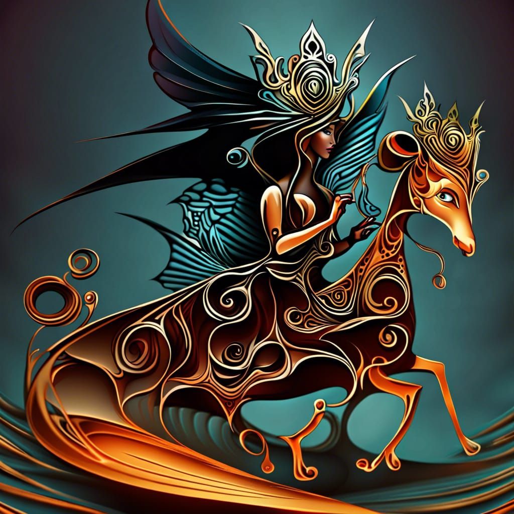 Elegant Fairy Queen with Puppy in Zentangle Style