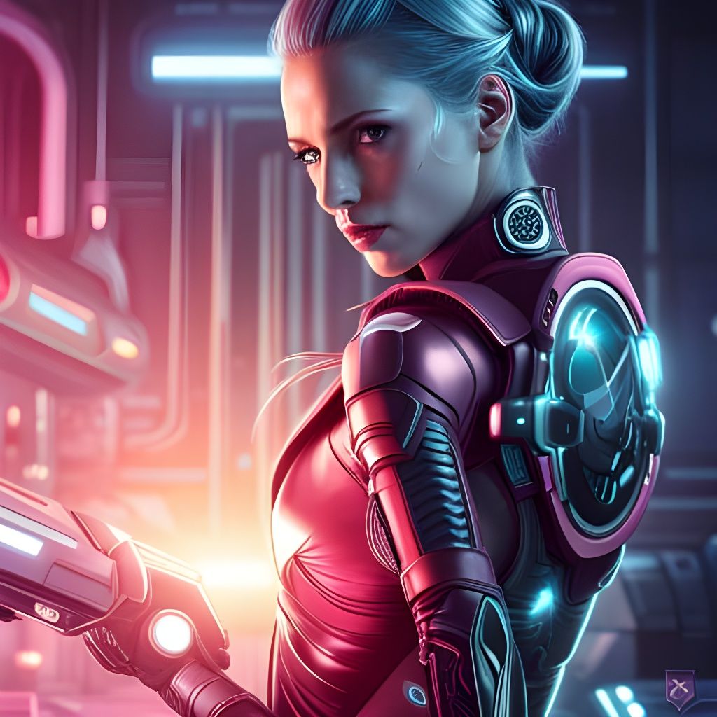 Cyberpunk Scientist Portrait in Detailed Tech Lab